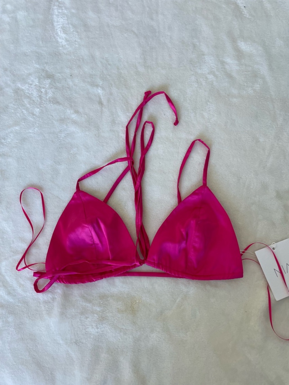 Nia The Label Satin Triangle Bralette in Vibrant Pink